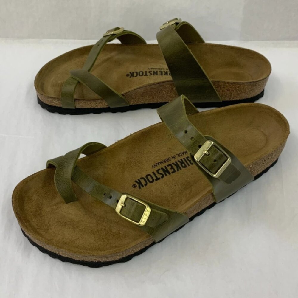 Birkenstock Mayari Oiled Leather Olive Regular Width Sandals - Picture 3 of 5